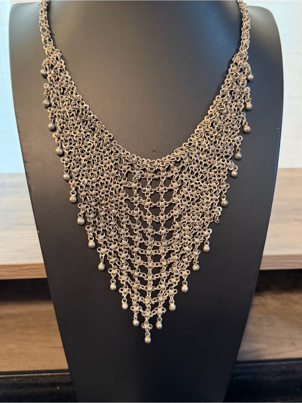 Tribal Festival Chainmail Bib Necklace & 2 Floral Hand Slave Bracelets Ring #K83 - Picture 3 of 14